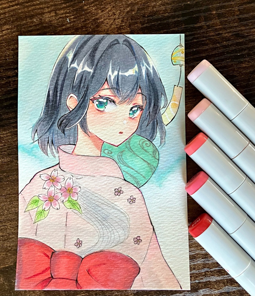 コピック原画/原画販売/団扇とあの子/手描き販売