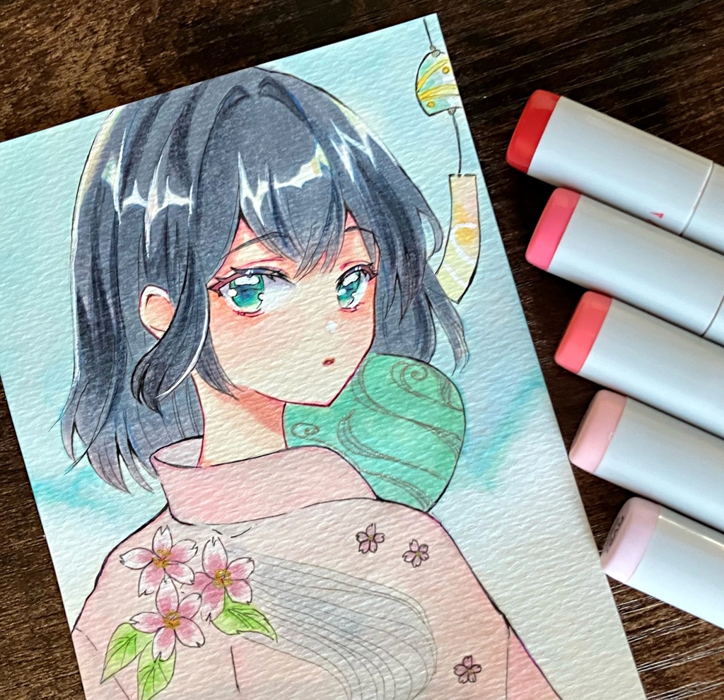 コピック原画/原画販売/団扇とあの子/手描き販売