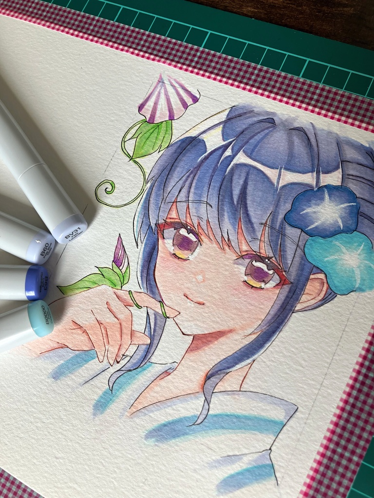 コピック原画/原画販売/朝顔さん/額装原画販売