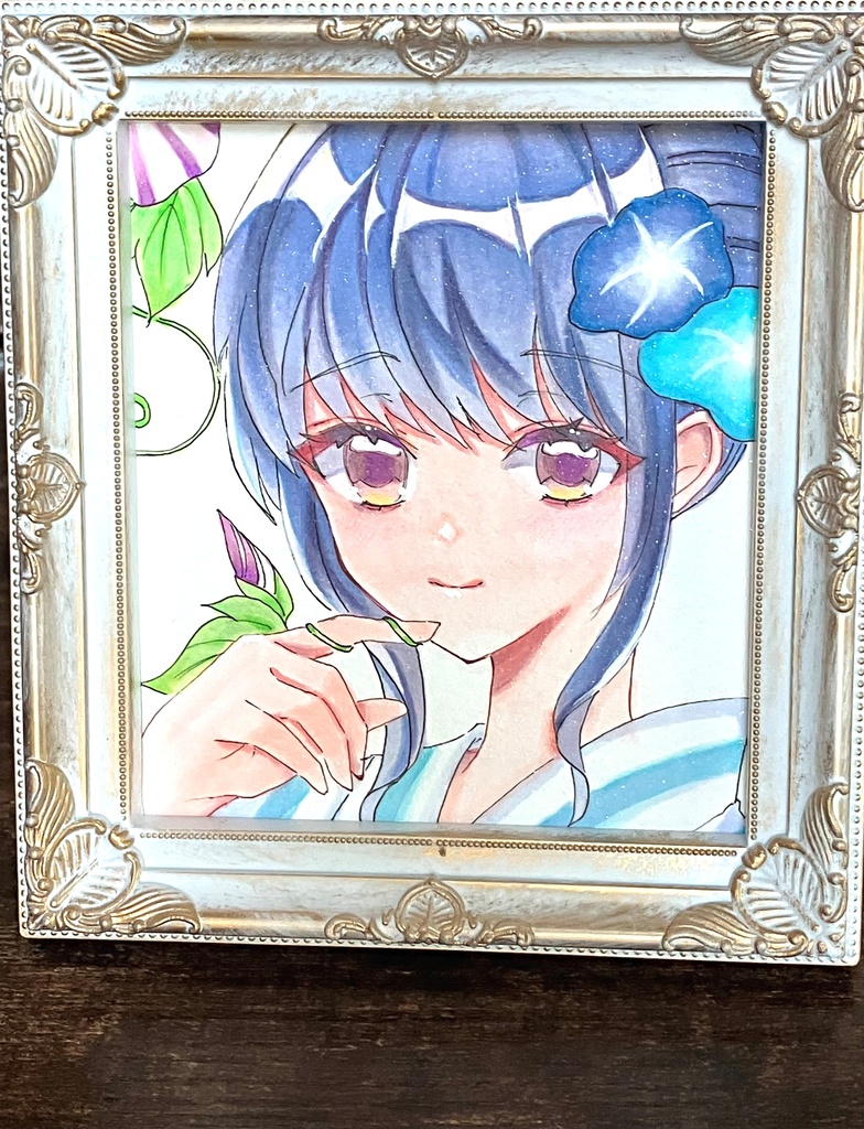 コピック原画/原画販売/朝顔さん/額装原画販売 - 手描き原画色紙