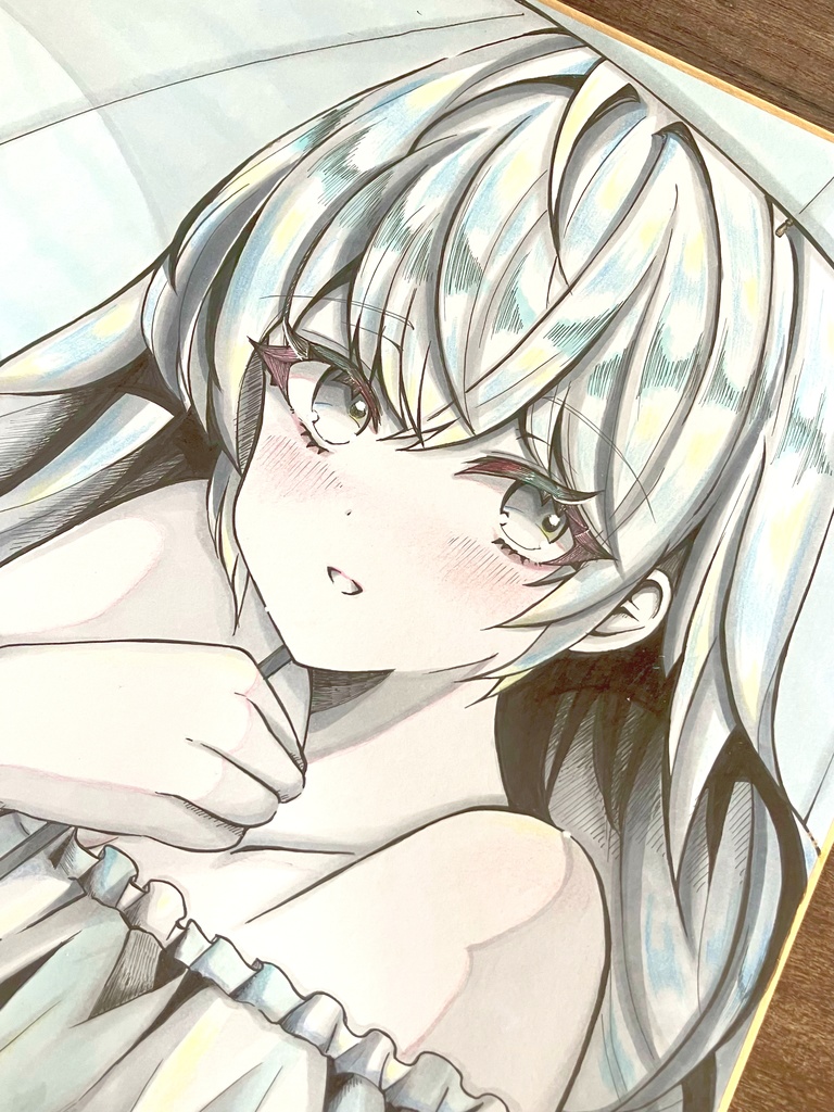 手描き色紙 日傘のあの子 色紙原画 コピック色紙