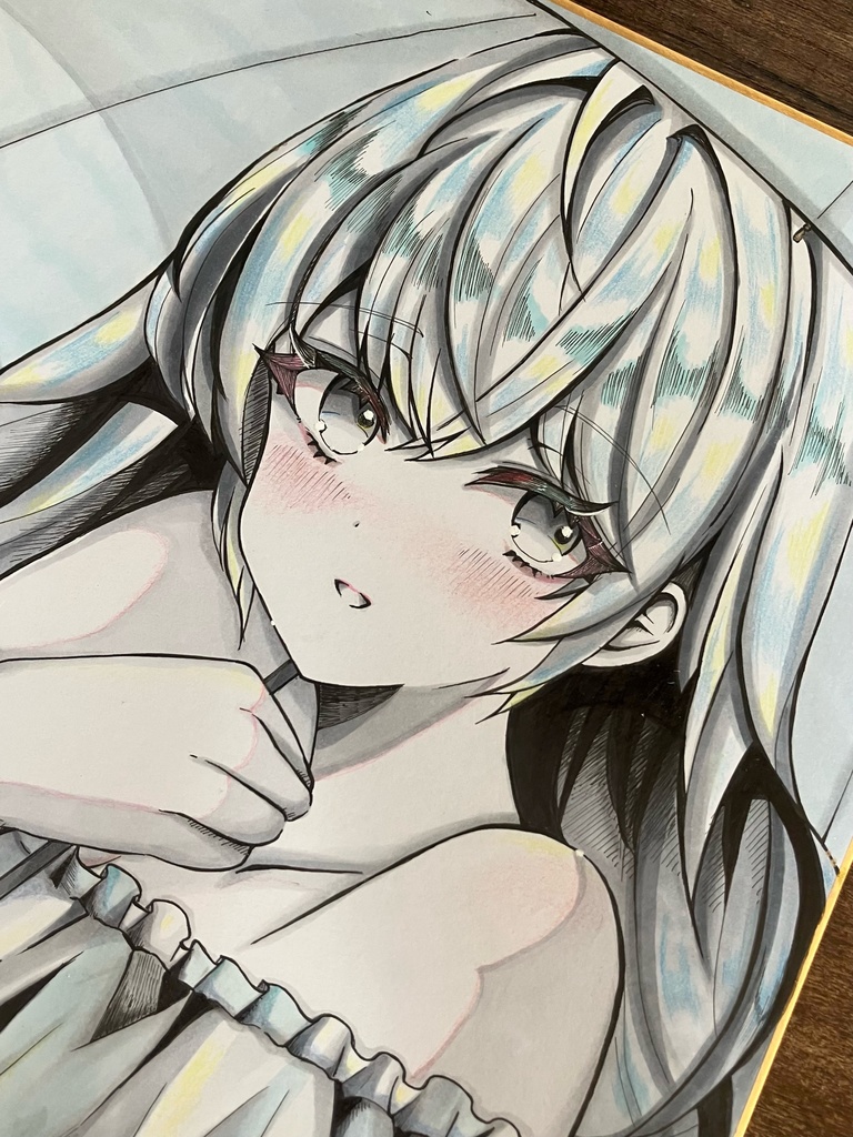 手描き色紙 日傘のあの子 色紙原画 コピック色紙