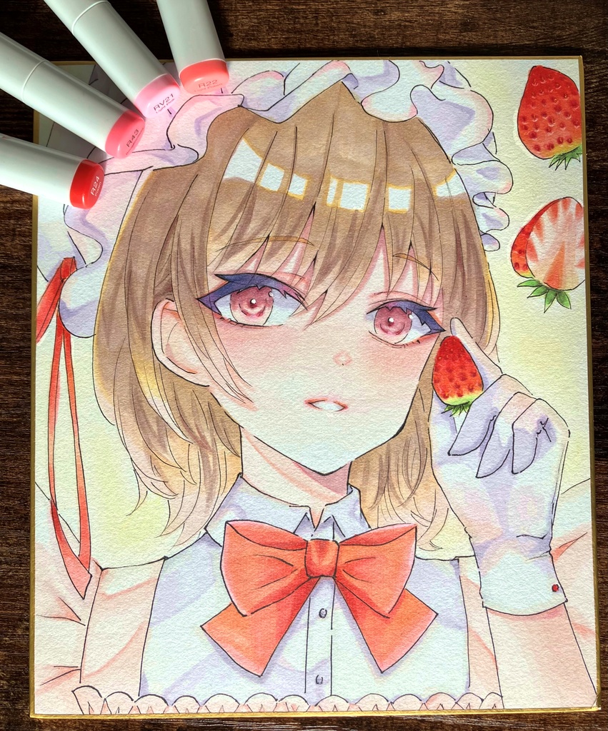 🍓いちごちゃん アナログ原画 色紙一点物 手描き色紙