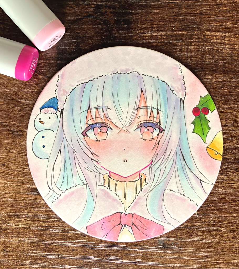 手描きコースター サンタガールちゃん コピック原画