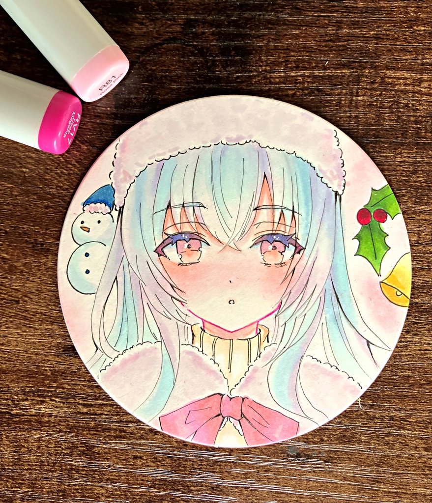手描きコースター サンタガールちゃん コピック原画