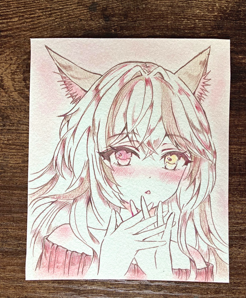 キツネ耳ちゃん 手描き原画 カラーインク原画