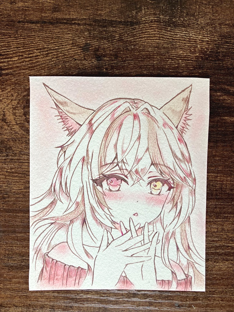 キツネ耳ちゃん 手描き原画 カラーインク原画