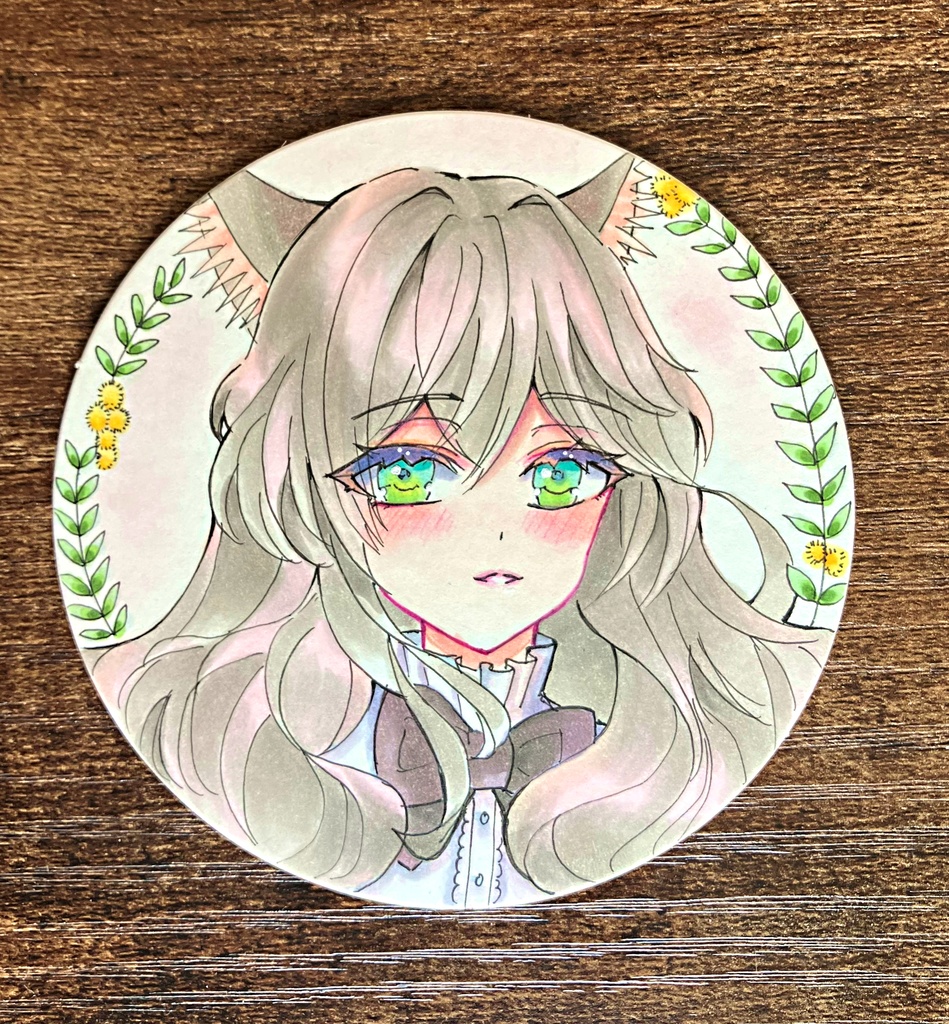 手描きコピックコースター コピック原画 アナログねこちゃん