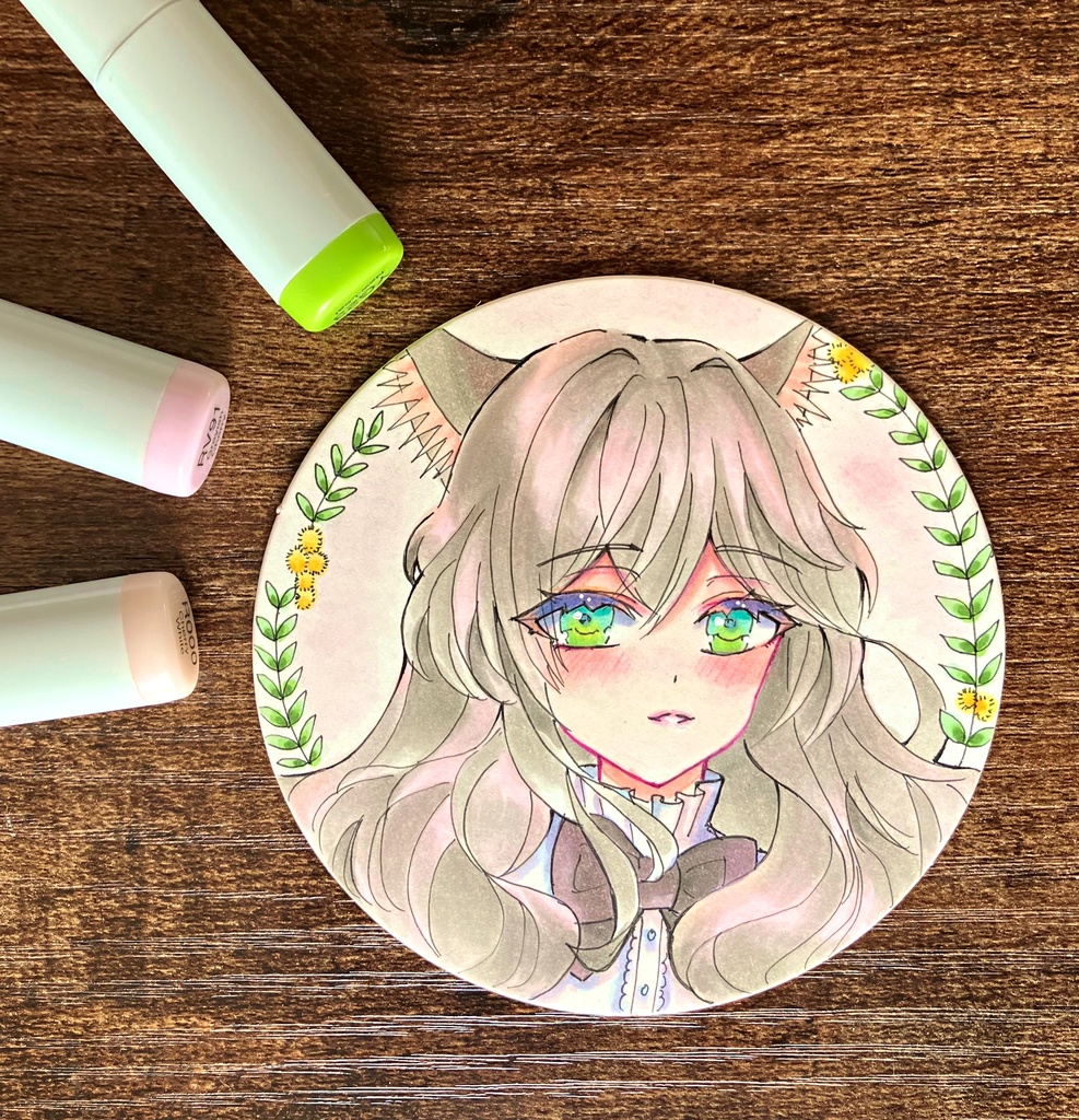 手描きコピックコースター コピック原画 アナログねこちゃん