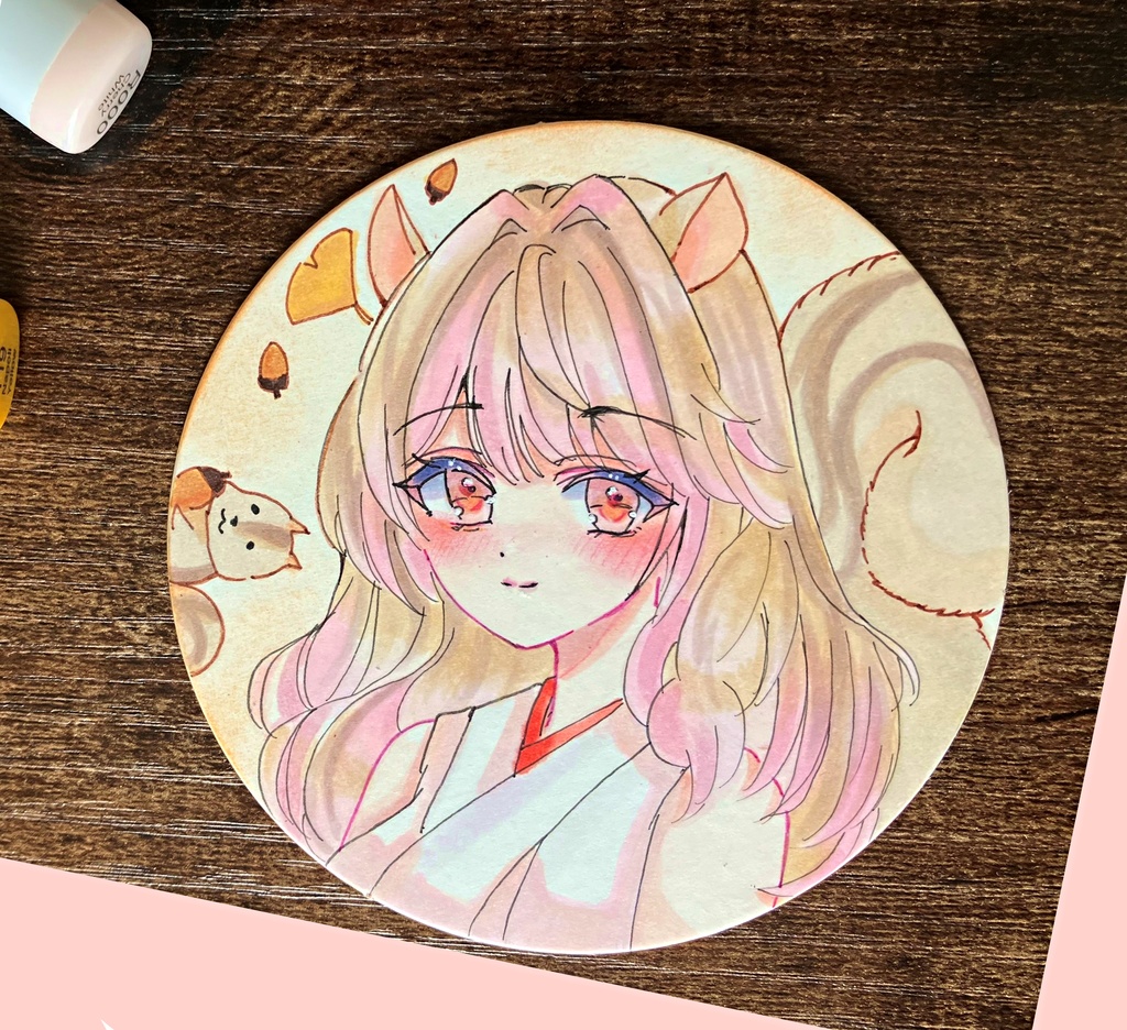 手描きコースターカード コピック手描き原画 りすちゃん