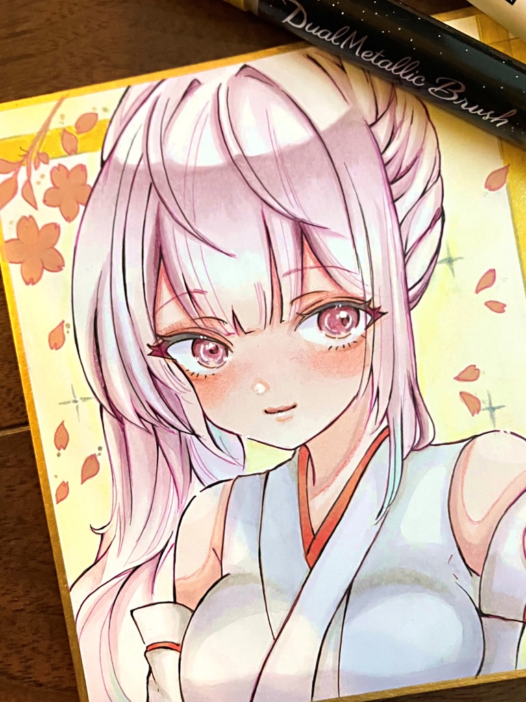 コピック色紙　手描き色紙一点物　蛇年の巫女さん