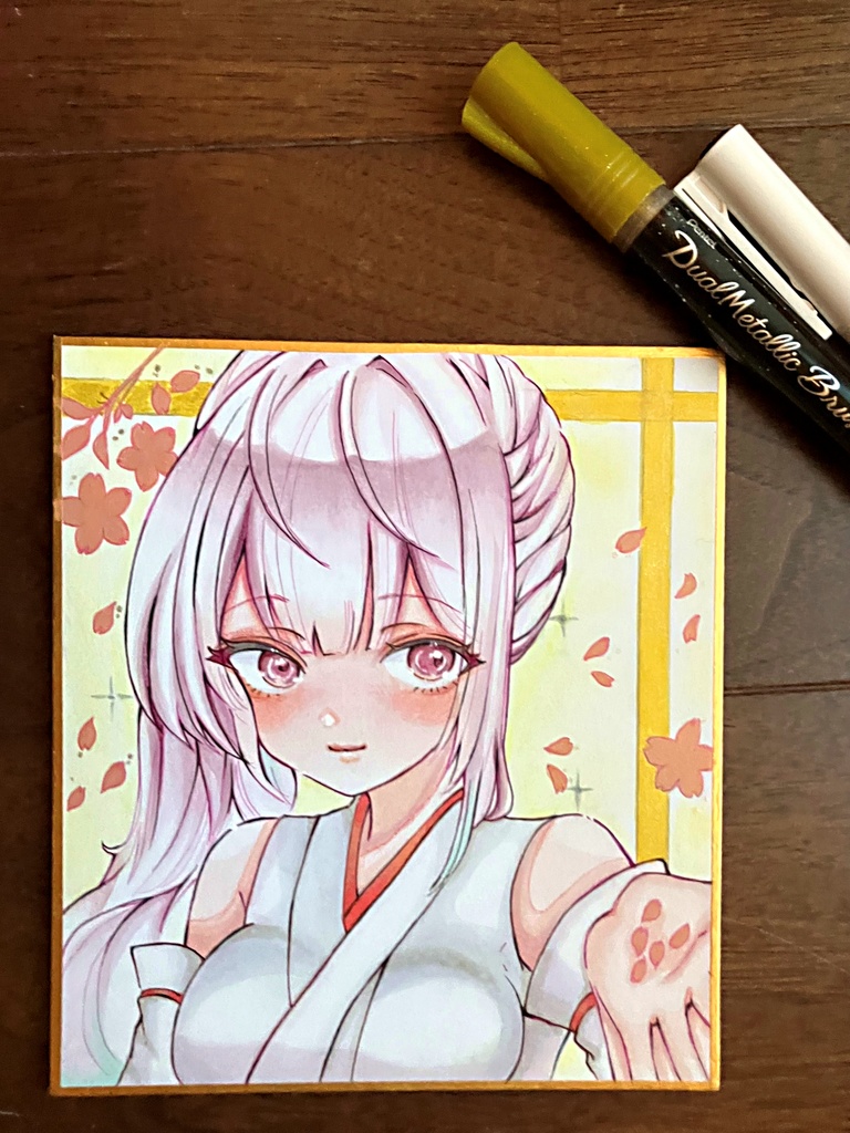 コピック色紙 手描き色紙一点物 蛇年の巫女さん