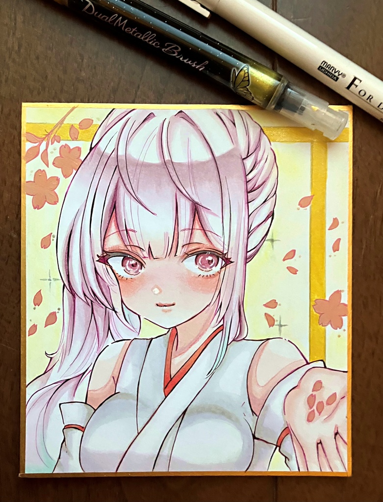 コピック色紙 手描き色紙一点物 蛇年の巫女さん