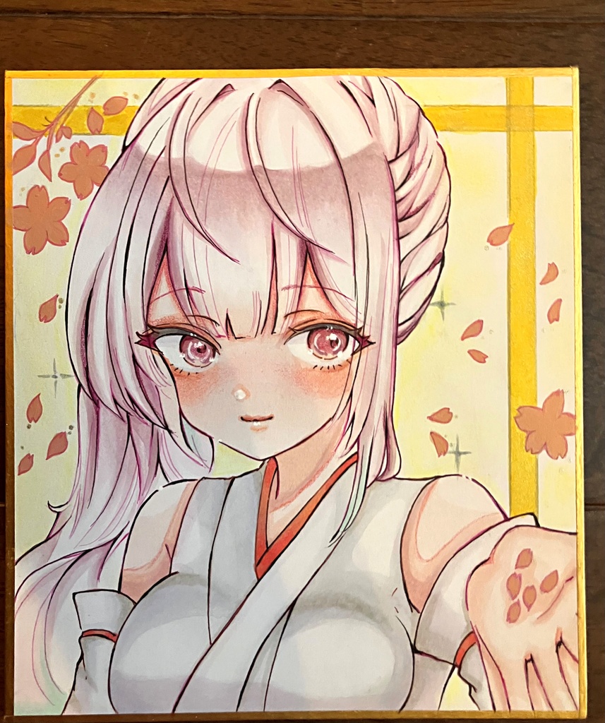 コピック色紙 手描き色紙一点物 蛇年の巫女さん