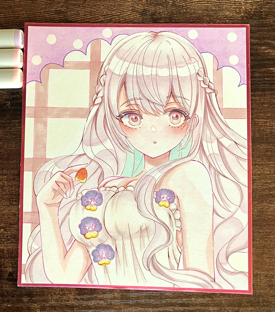 手描き色紙一点物 アナログ色紙 コピック色紙 ビオラさん