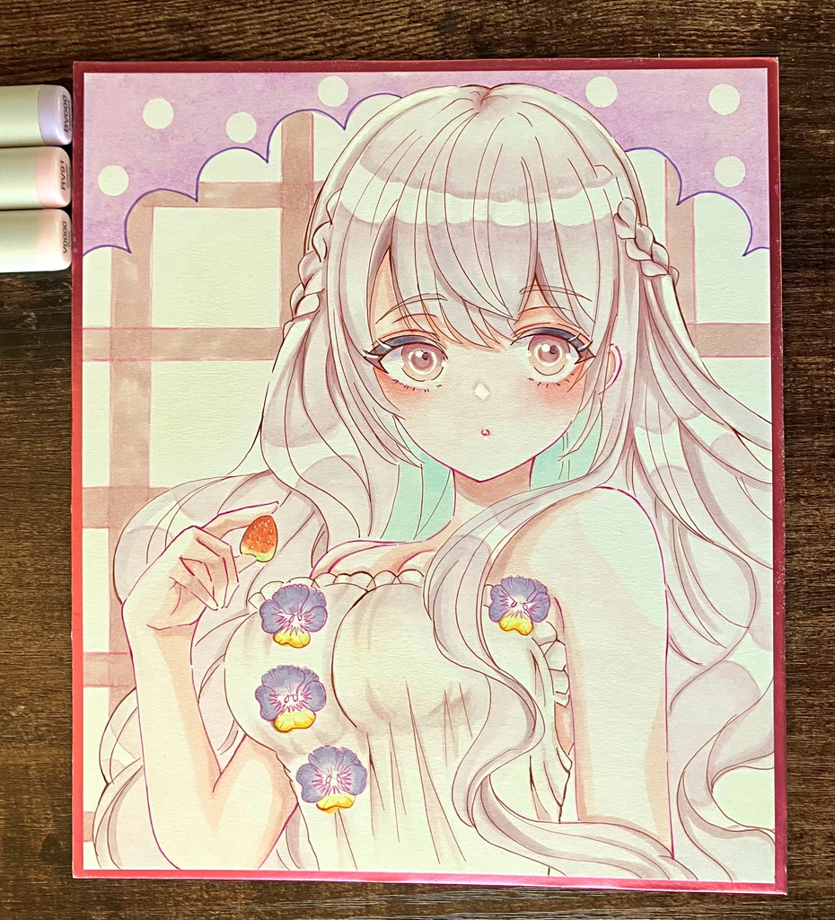 手描き色紙一点物 アナログ色紙 コピック色紙 ビオラさん