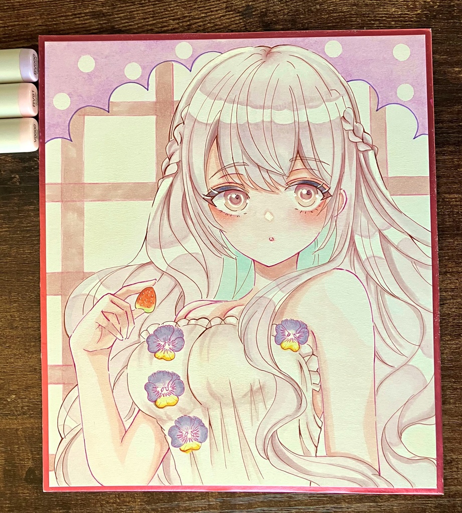 手描き色紙一点物 アナログ色紙 コピック色紙 ビオラさん