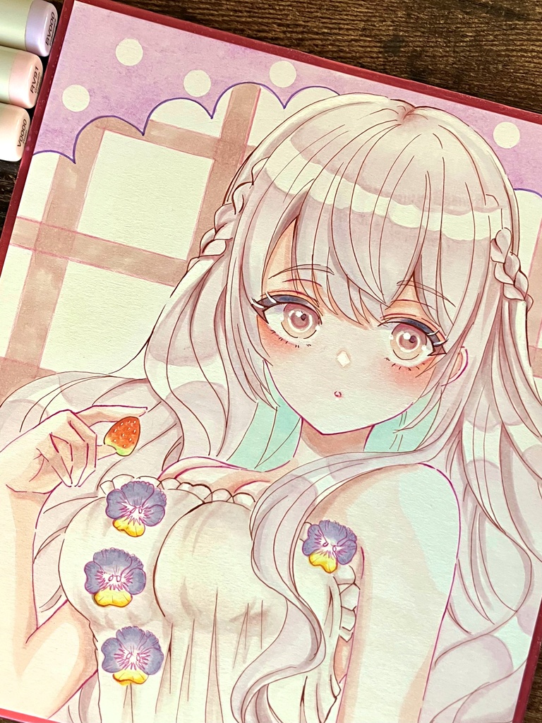 手描き色紙一点物 アナログ色紙 コピック色紙 ビオラさん