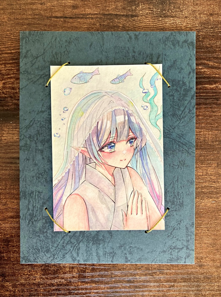 透明水彩原画 八百比丘尼さん 手描き原画限定 はがきサイズ