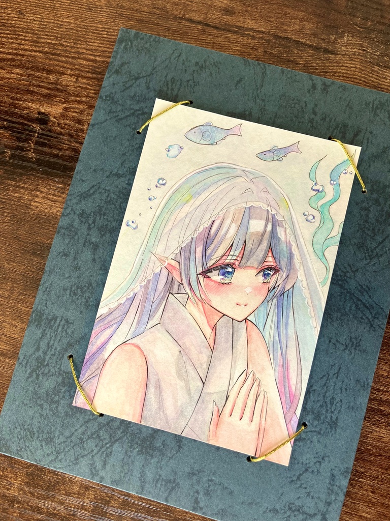 透明水彩原画 八百比丘尼さん 手描き原画限定 はがきサイズ