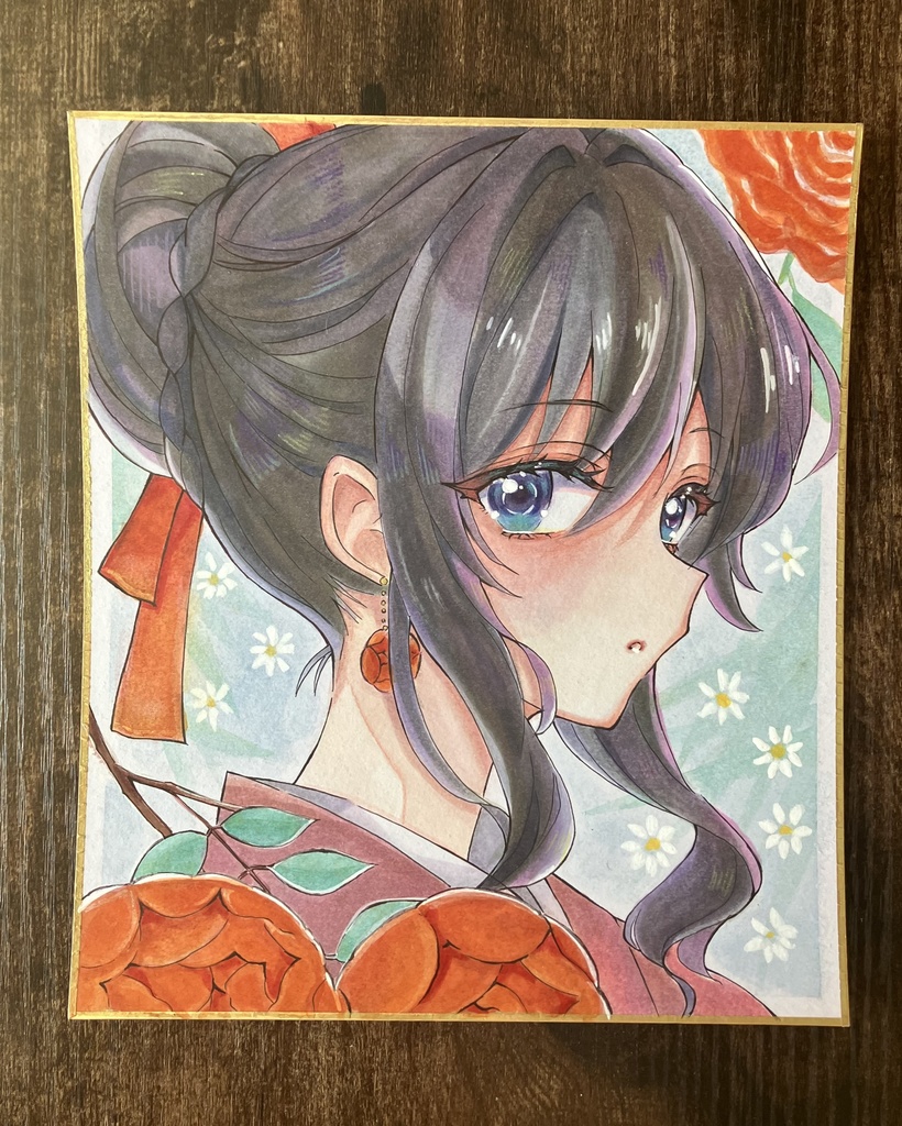 手描き色紙 コピック色紙 コピック原画 アナログ原画 ローズちゃん横顔