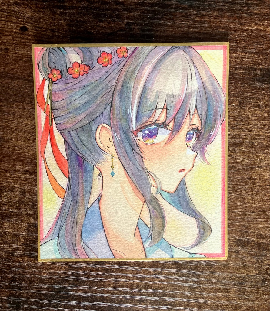 透明水彩原画 透明水彩色紙 手描き色紙 アナログ色紙 梅梅さん