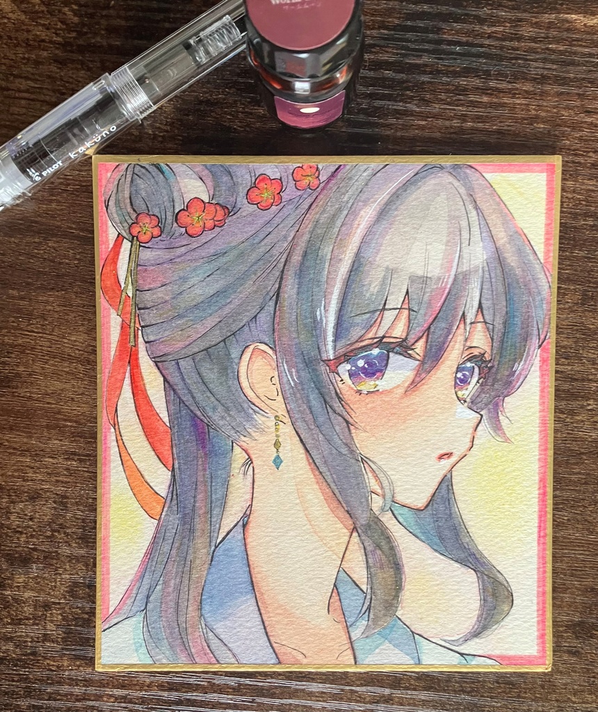 透明水彩原画 透明水彩色紙 手描き色紙 アナログ色紙 梅梅さん