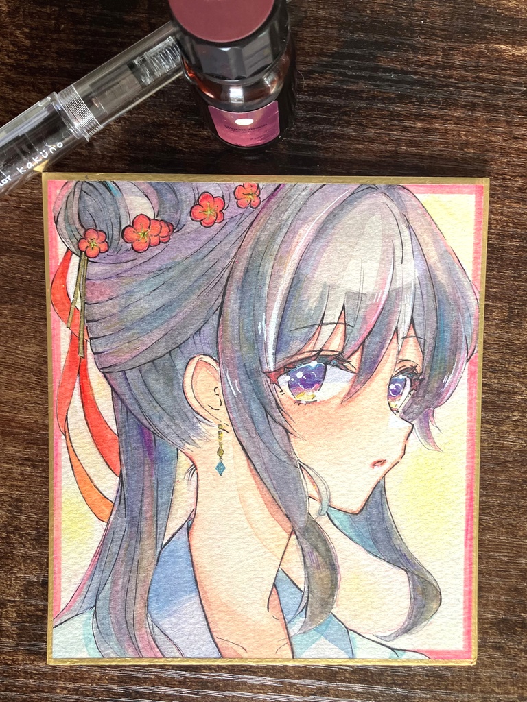 透明水彩原画 透明水彩色紙 手描き色紙 アナログ色紙 梅梅さん