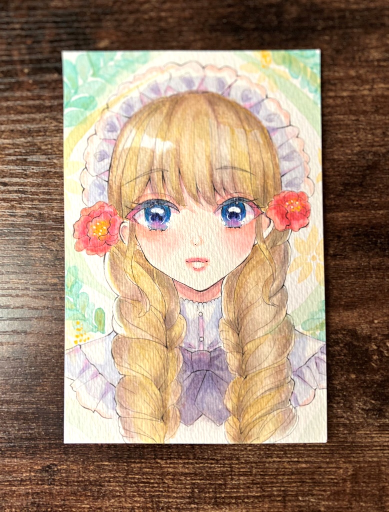 透明水彩原画　手描き原画 原画販売 透明水彩イラスト　メイドさん