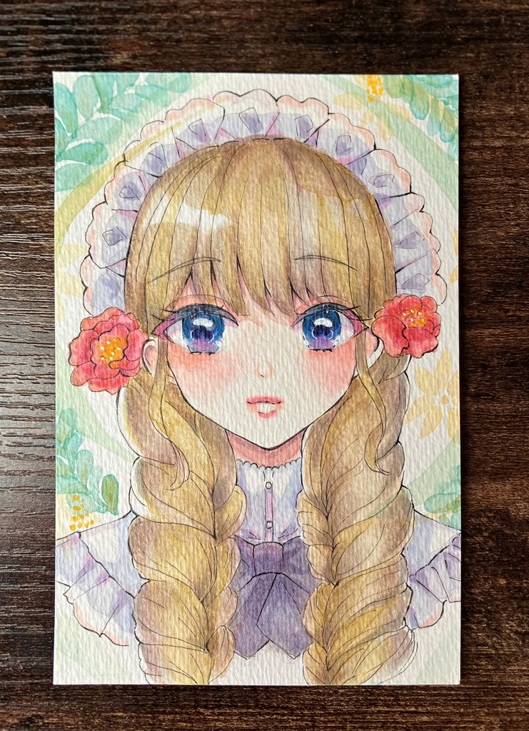 透明水彩原画 手描き原画 原画販売 透明水彩イラスト メイドさん