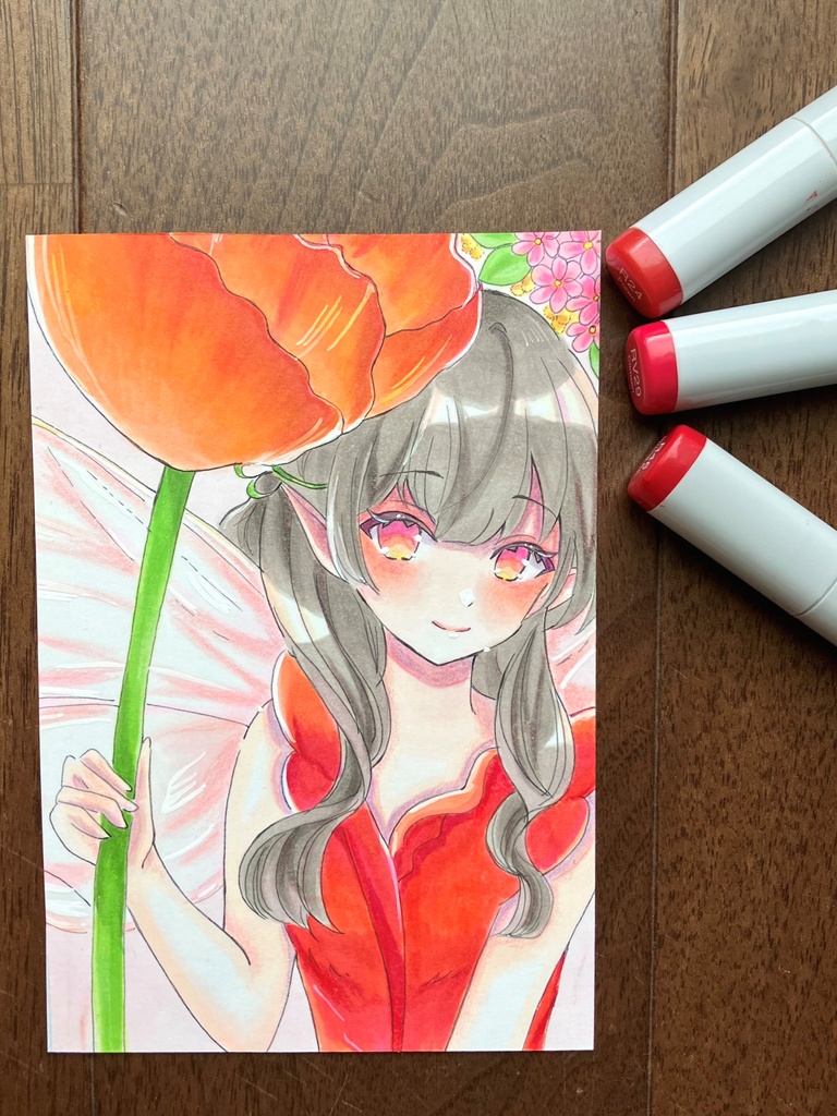 手描き原画 原画販売 お花の妖精さん コピック原画 コピック手描き
