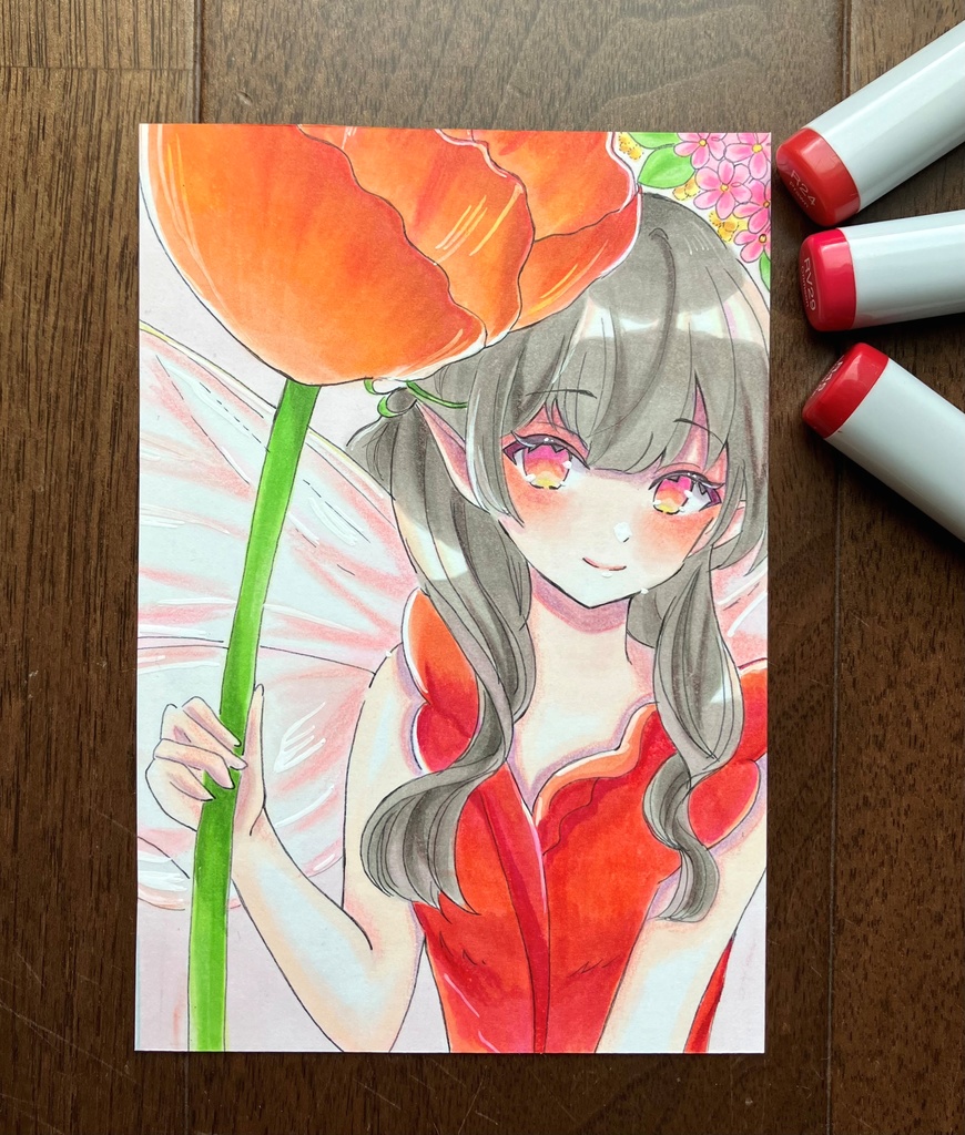 手描き原画 原画販売 お花の妖精さん コピック原画 コピック手描き