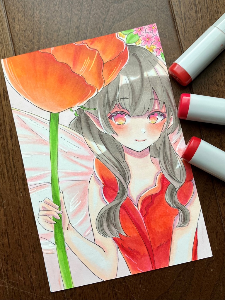 手描き原画 原画販売 お花の妖精さん コピック原画 コピック手描き