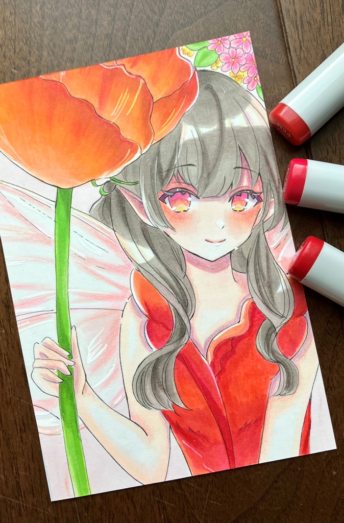 手描き原画 原画販売 お花の妖精さん コピック原画 コピック手描き