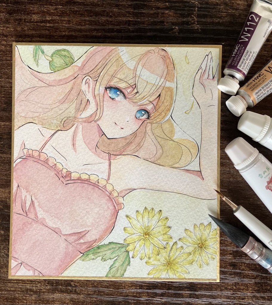 夏の女の子 透明水彩色紙 原画色紙 アナログ色紙