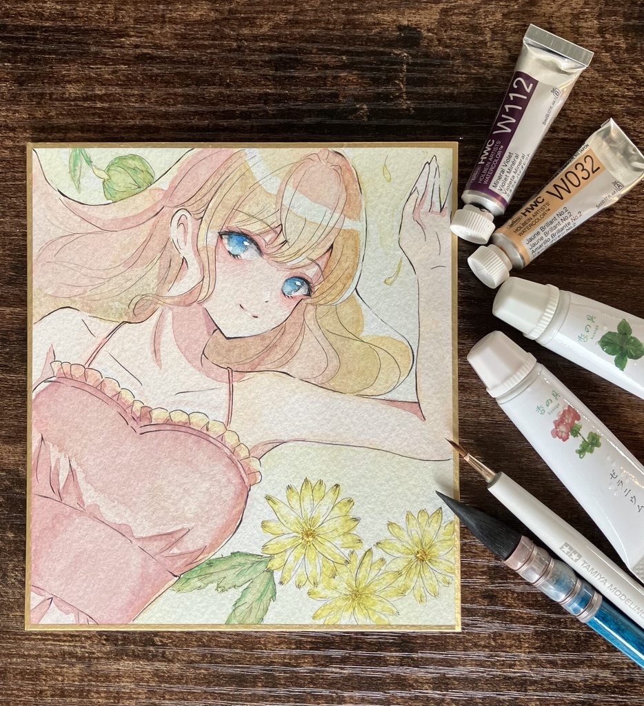 夏の女の子 透明水彩色紙 原画色紙 アナログ色紙