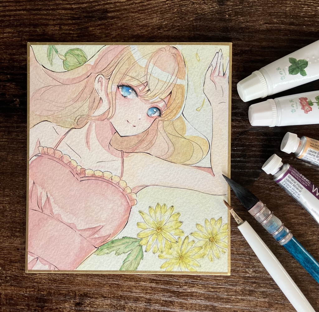 夏の女の子 透明水彩色紙 原画色紙 アナログ色紙