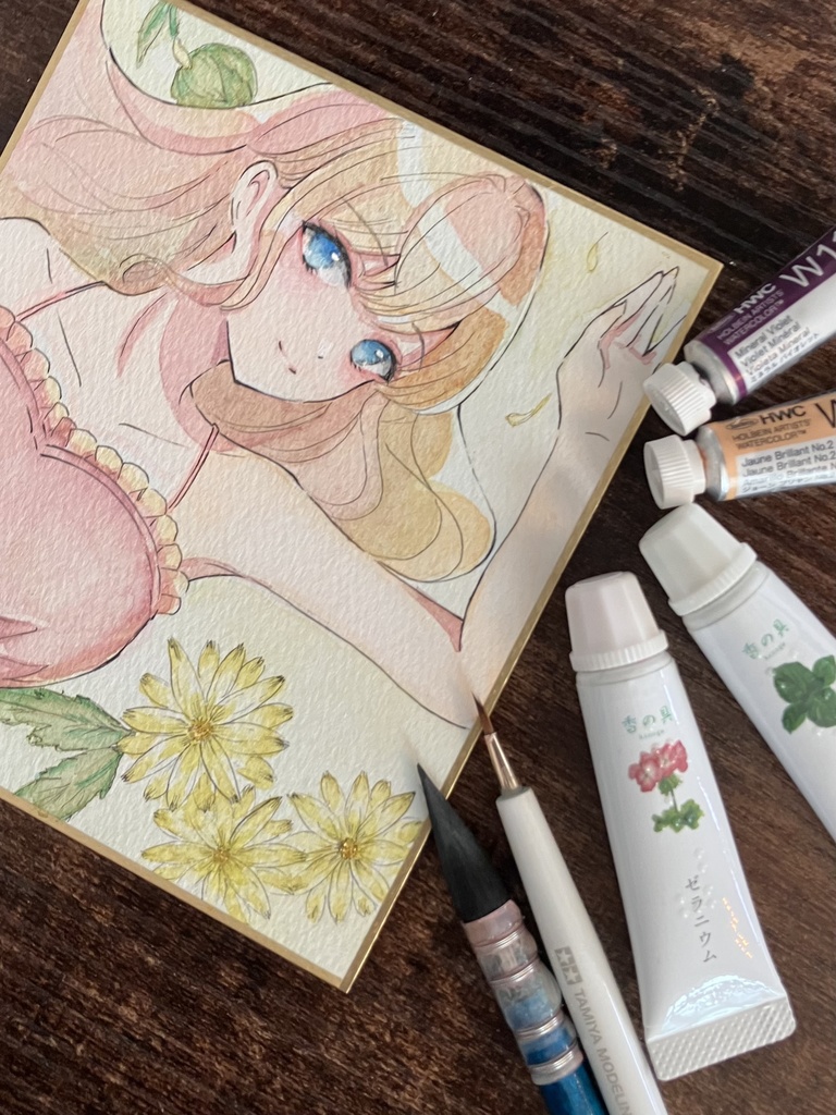 夏の女の子 透明水彩色紙 原画色紙 アナログ色紙