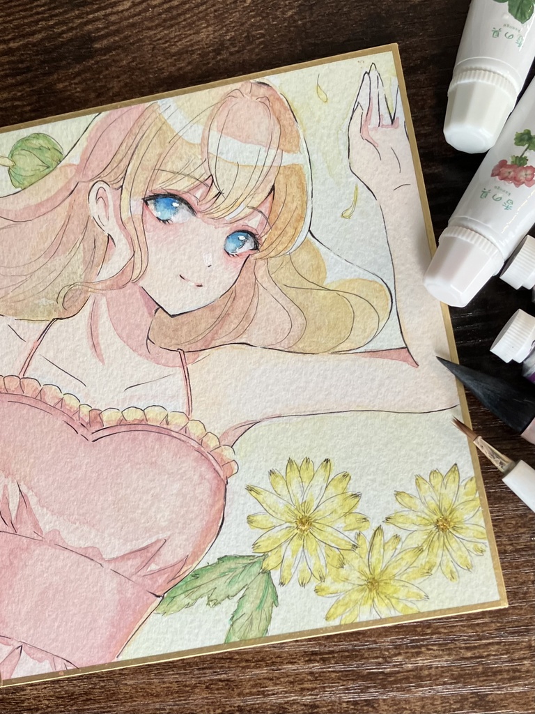 夏の女の子 透明水彩色紙 原画色紙 アナログ色紙