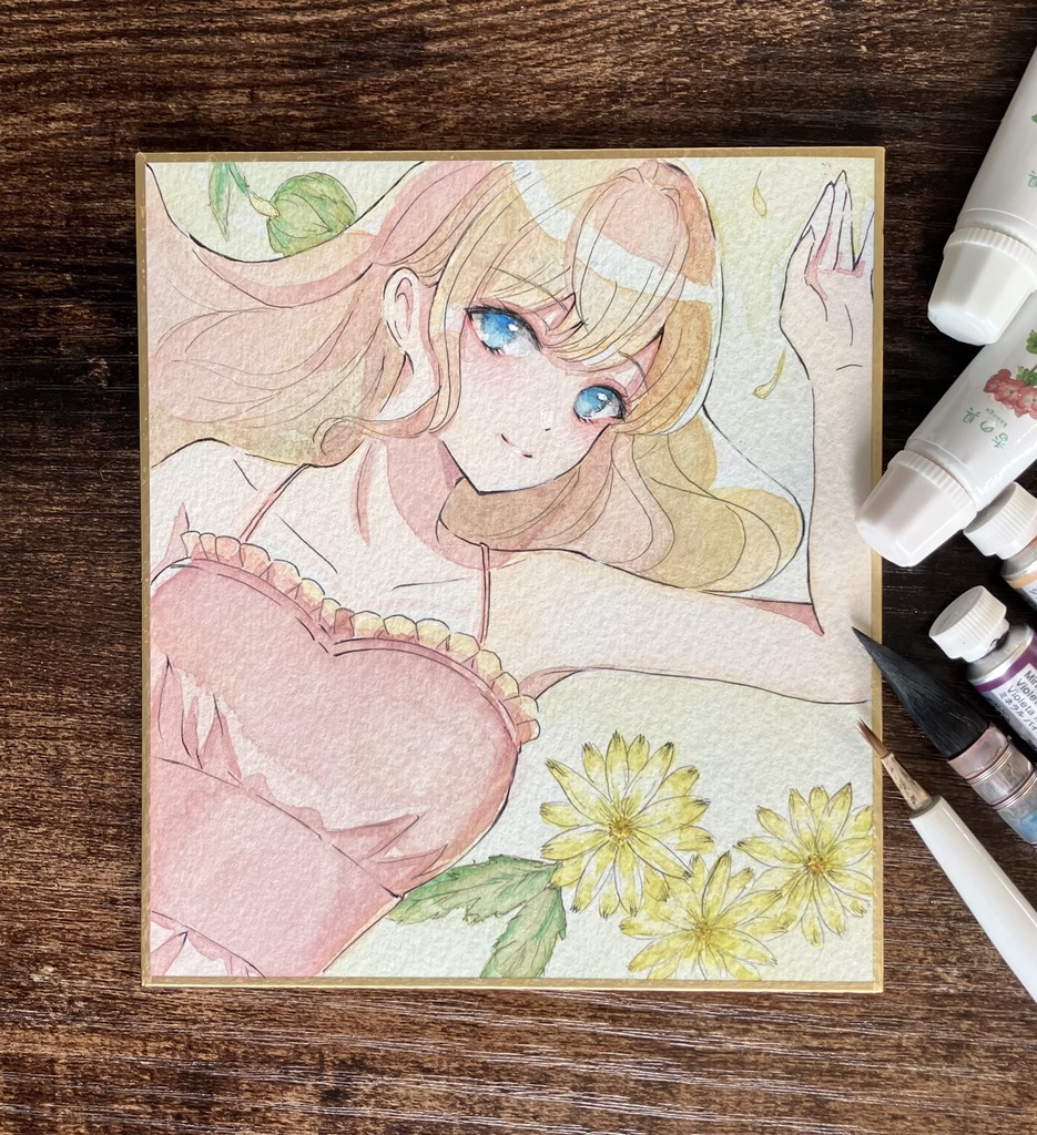 夏の女の子 透明水彩色紙 原画色紙 アナログ色紙