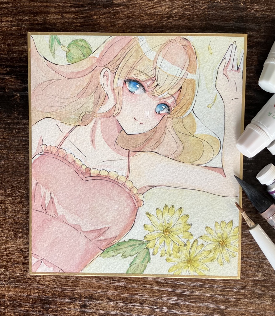 夏の女の子 透明水彩色紙 原画色紙 アナログ色紙
