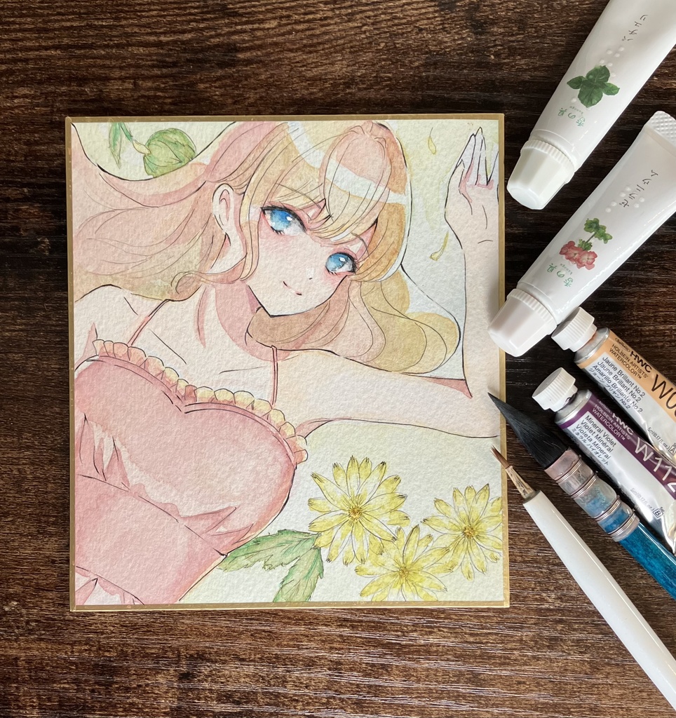 夏の女の子 透明水彩色紙 原画色紙 アナログ色紙