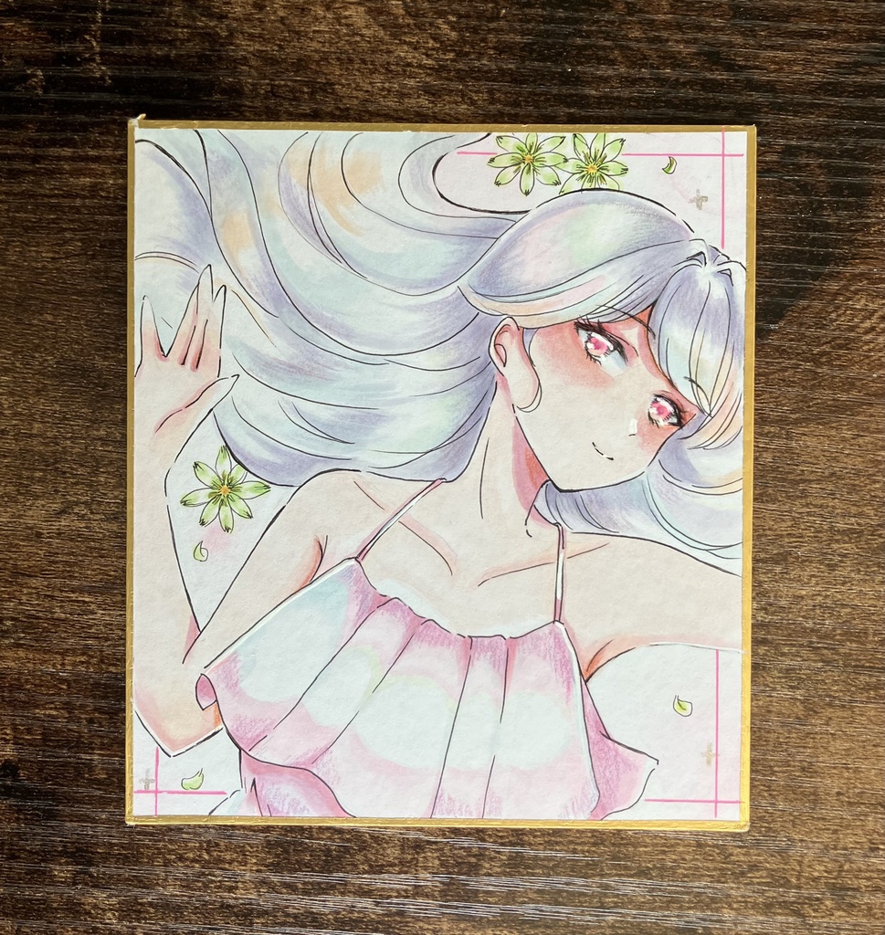 コピック原画 コピック色紙 花と横たわる女の子