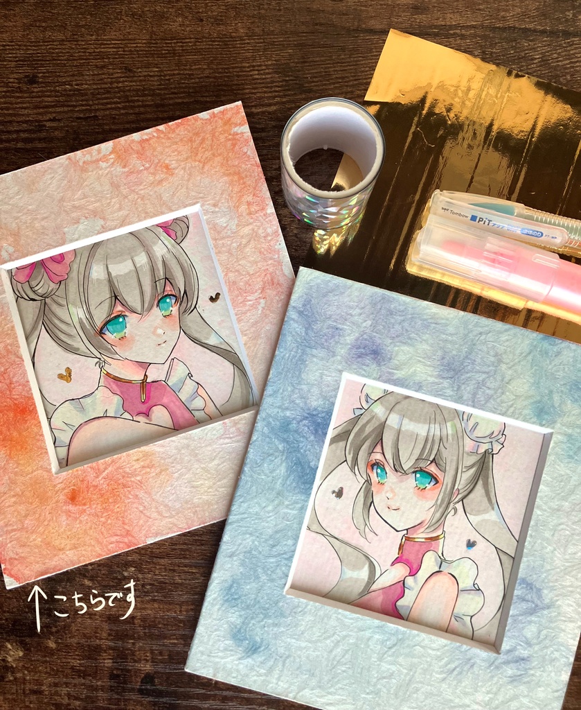 マット入り原画 コピック原画 コピック 本金箔(オレンジのマット)