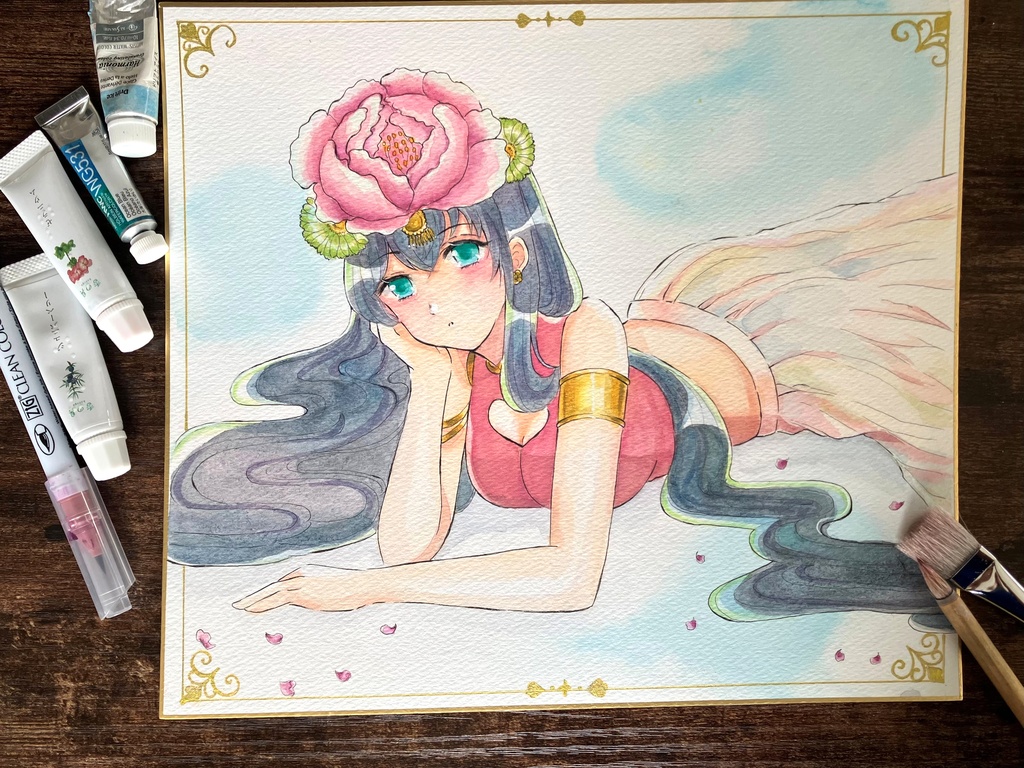 透明水彩原画 透明水彩色紙 大色紙 手描き色紙 花冠