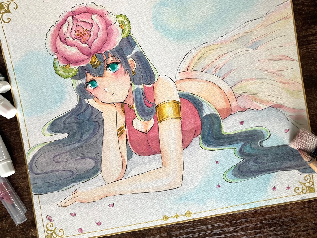 透明水彩原画 透明水彩色紙 大色紙 手描き色紙 花冠