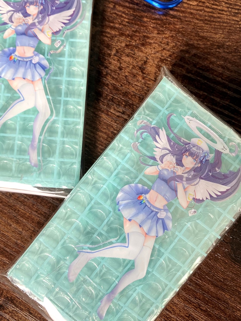 透明水彩原画・手描き原画・額装原画・雫ちゃん・お出かけアクスタ付き・白い額