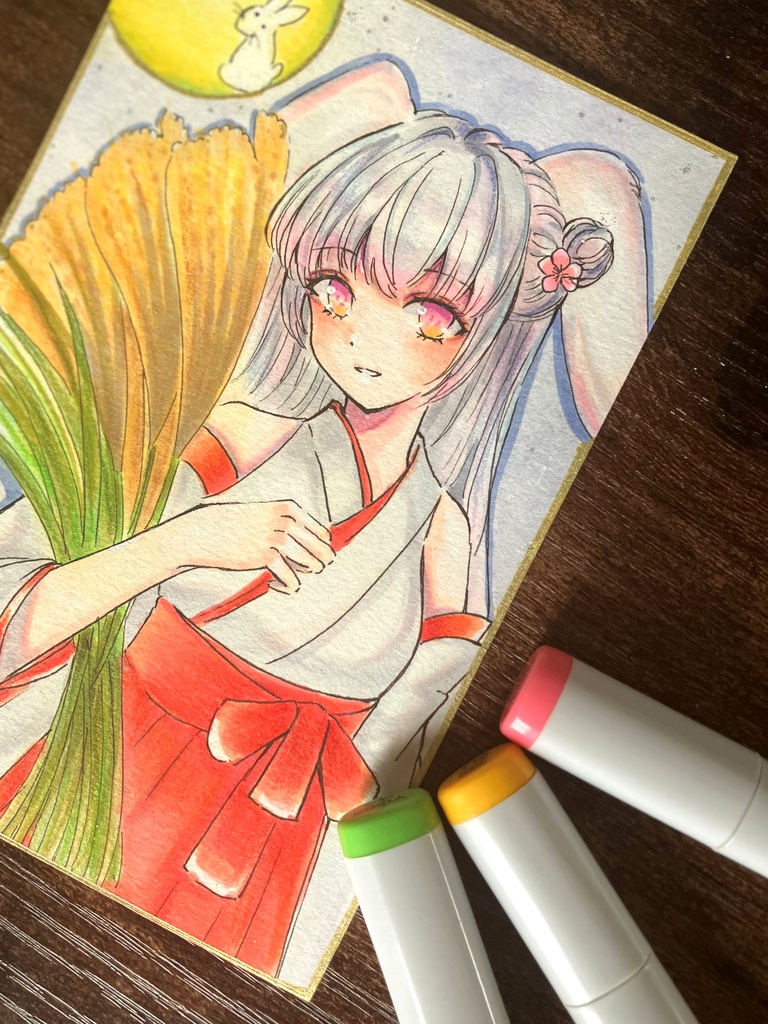 コピック原画　原画販売　コピック手描き　お月見のバニーちゃん