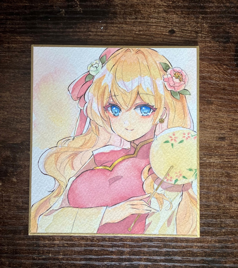 透明水彩　透明水彩原画　手描き原画　手描き色紙　桜ちゃん黄色髪