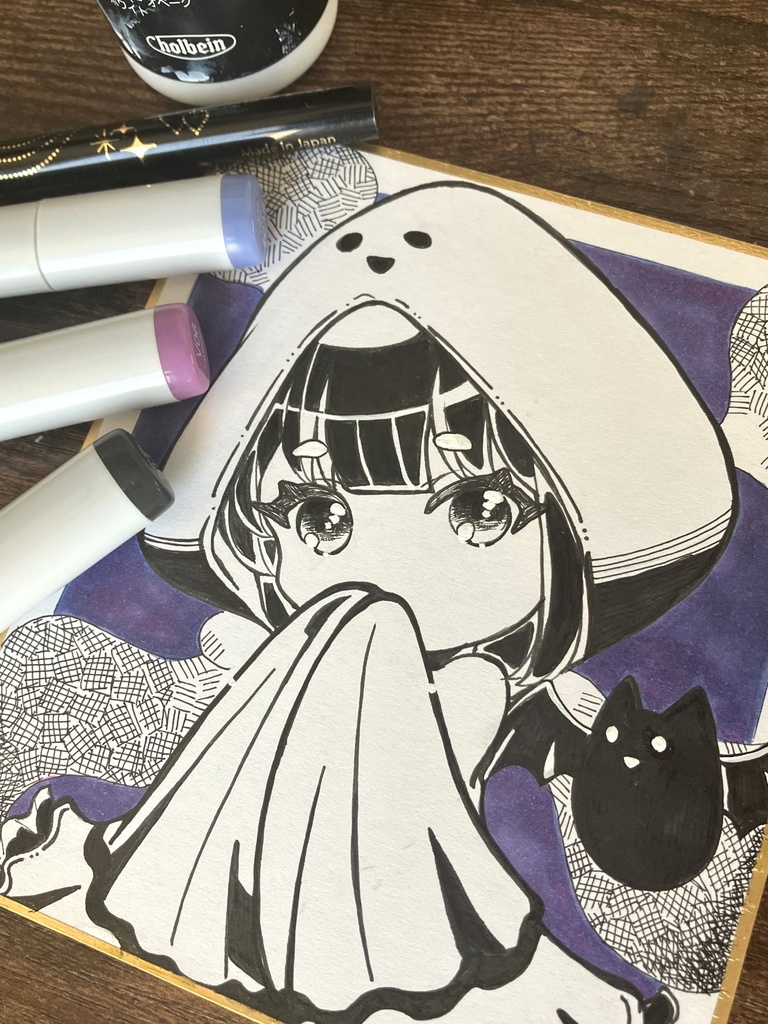 O・ BA ・KE  コピック色紙 手描き色紙 ハロウィーン女の子